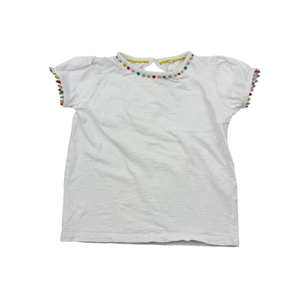 Mini Boden White Embroidered Trim Tee, Size 6/7